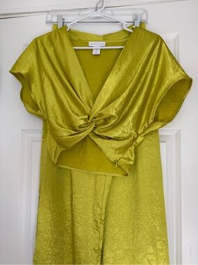 House of Harlow 1960 Twist-Front Crop Top & Pants in Chartreuse